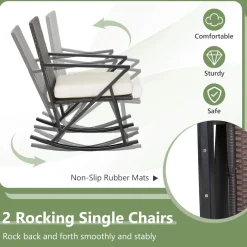 Tangkula 4 Piece Patio Rocking Furniture Set, Patiojoy PE Wicker Loveseat with 2 Rocking Chairs & 1 Coffee Table