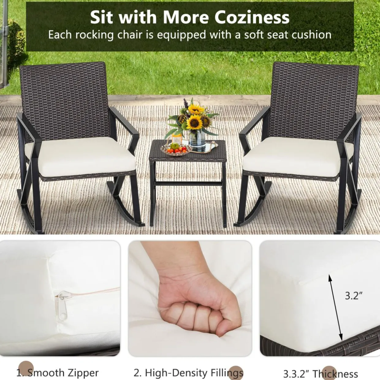 Tangkula 3 Piece Patio Rocking Set
