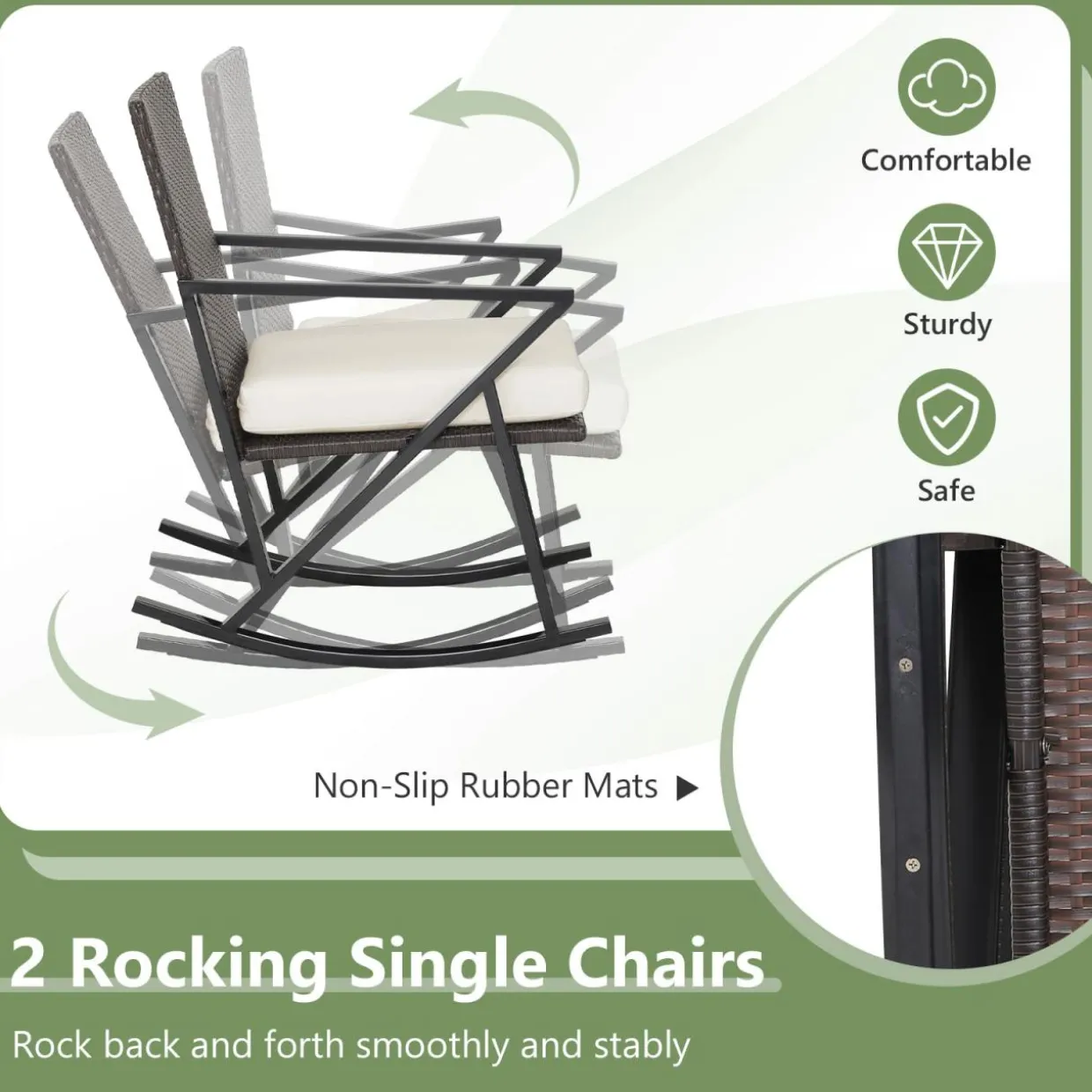 Tangkula 4 Piece Patio Rocking Furniture Set, Patiojoy PE Wicker Loveseat with 2 Rocking Chairs & 1 Coffee Table