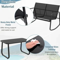 Tangkula 4 Piece Patio Rocking Set, 2 Rocking Chairs & Loveseat with Glass-Top Table