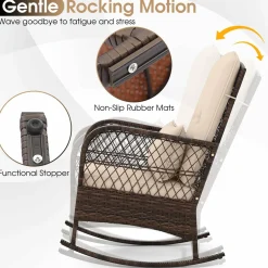 Tangkula 3 Piece Patio Rocker Set, Patiojoy Outdoor Wicker Rocking Chairs w/Double-Layer Coffee Table