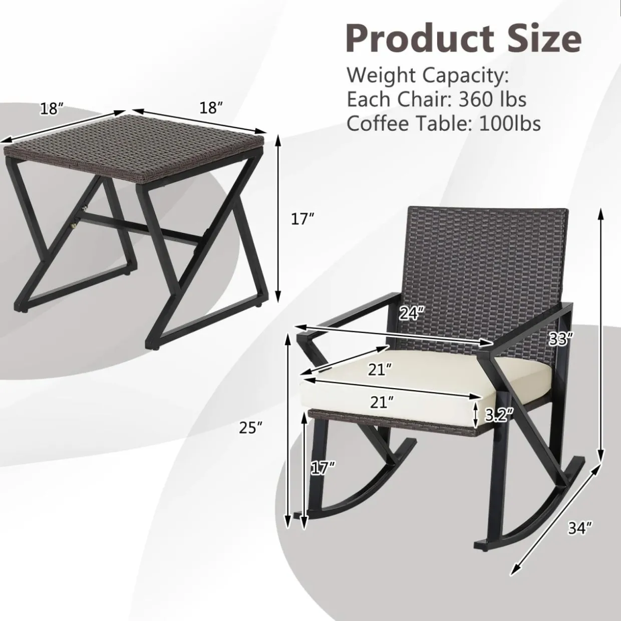 Tangkula 3 Piece Patio Rocking Set