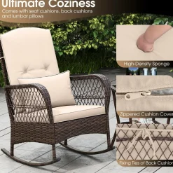 Tangkula 3 Piece Patio Rocker Set, Patiojoy Outdoor Wicker Rocking Chairs w/Double-Layer Coffee Table