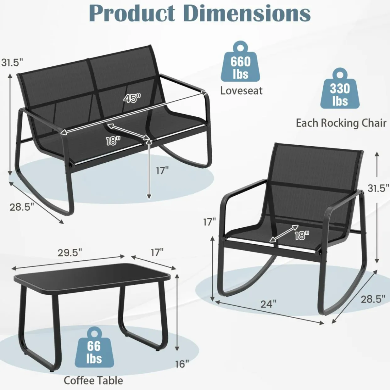 Tangkula 8 Piece Patio Rocking Set, 2 Rocking Chairs & Loveseat with Glass-Top Table