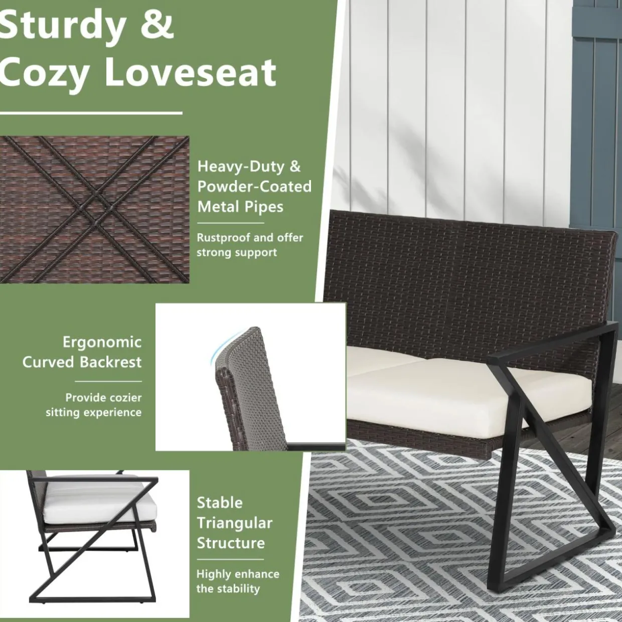 Tangkula 4 Piece Patio Rocking Furniture Set, Patiojoy PE Wicker Loveseat with 2 Rocking Chairs & 1 Coffee Table