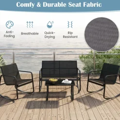 Tangkula 4 Piece Patio Rocking Set, 2 Rocking Chairs & Loveseat with Glass-Top Table