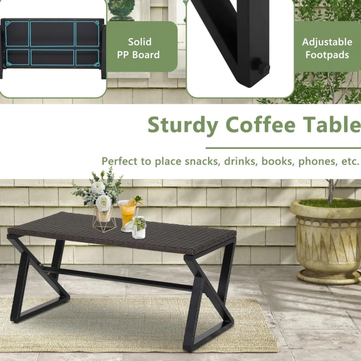 Tangkula 4 Piece Patio Rocking Furniture Set, Patiojoy PE Wicker Loveseat with 2 Rocking Chairs & 1 Coffee Table