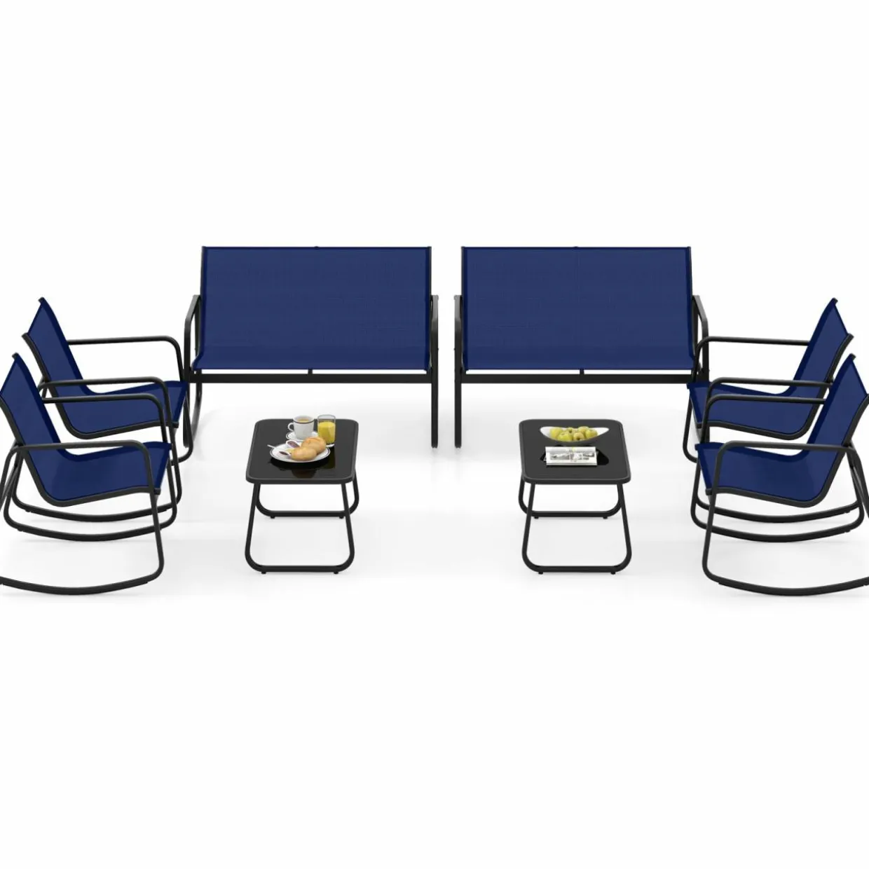 Tangkula 8 Piece Patio Rocking Set, 2 Rocking Chairs & Loveseat with Glass-Top Table