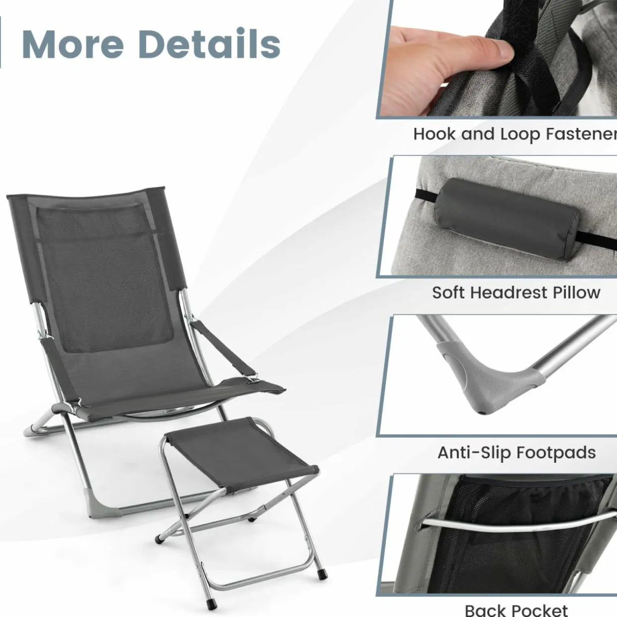 Tangkula 5 Piece Patio Sling Chair Set, Folding Beach Lawn Chairs with Ottoman & Coffee Table