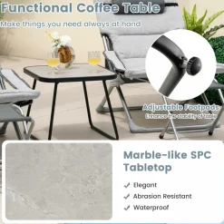 Tangkula 5 Piece Patio Sling Chair Set, Folding Beach Lawn Chairs with Ottoman & Coffee Table