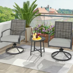 Tangkula 3 Piece Patio Swivel Chair Set, Wicker Swivel Chairs