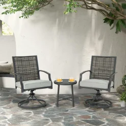 Tangkula 3 Piece Patio Swivel Chair Set, Wicker Swivel Chairs