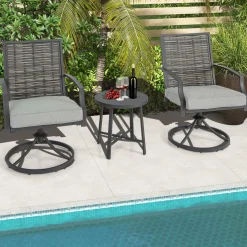 Tangkula 3 Piece Patio Swivel Chair Set, Wicker Swivel Chairs
