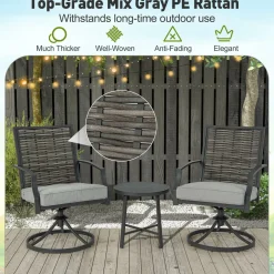 Tangkula 3 Piece Patio Swivel Chair Set, Wicker Swivel Chairs