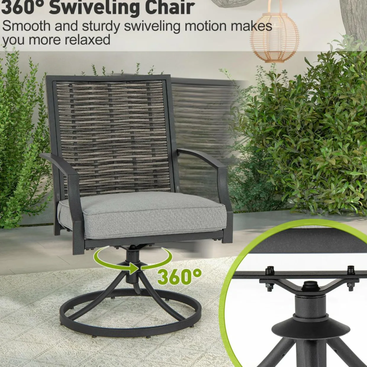 Tangkula 3 Piece Patio Swivel Chair Set, Wicker Swivel Chairs