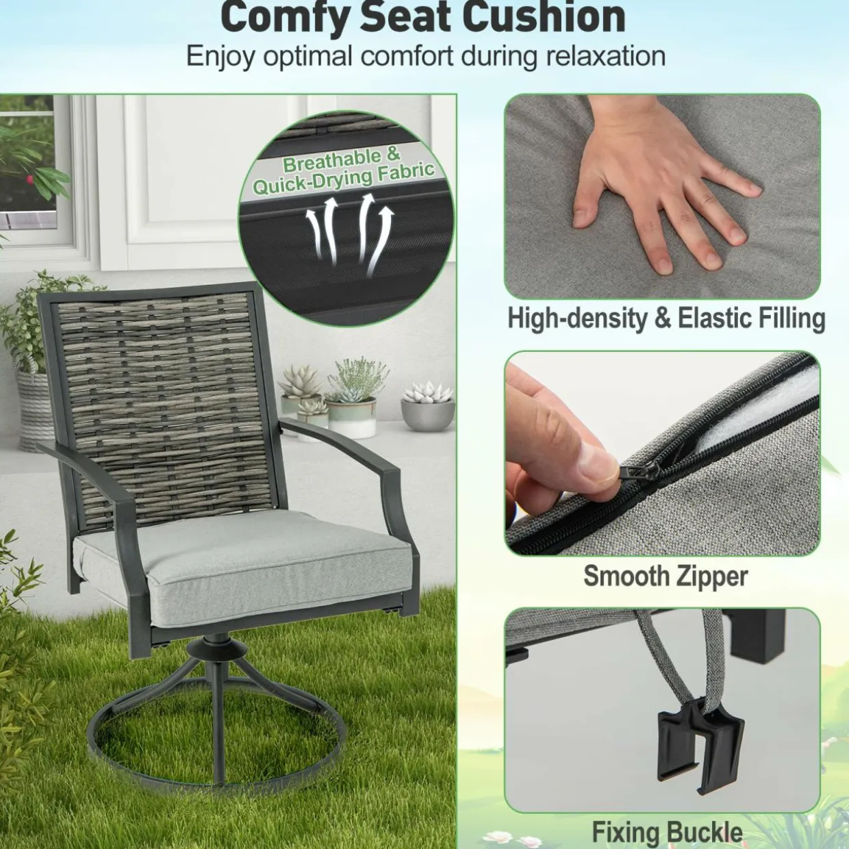 Tangkula 3 Piece Patio Swivel Chair Set, Wicker Swivel Chairs