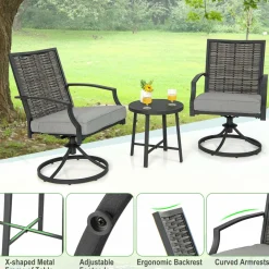 Tangkula 3 Piece Patio Swivel Chair Set, Wicker Swivel Chairs