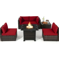 Tangkula 6 Piece Patio Wicker Conversation Set, Outdoor Rattan Sofa Set