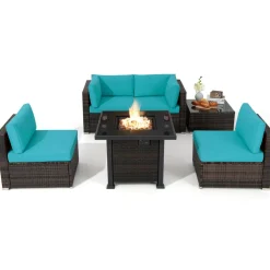 Tangkula 6 Piece Patio Wicker Conversation Set, Outdoor Rattan Sofa Set