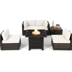 Tangkula 6 Piece Patio Wicker Conversation Set, Outdoor Rattan Sofa Set