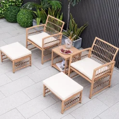 Tangkula 5 Piece Patio Wicker Sofa Set, Outdoor Rattan Conversation Set with Seat & Back Cushions (Natural)