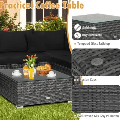 Tangkula 7 Piece Patio Wicker Furniture Set, Sofa Set for 6 with Seat, 2 Throw Pillows
