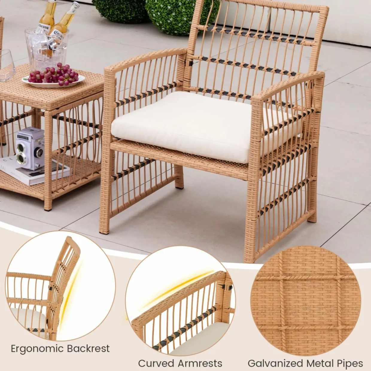 Tangkula 5 Piece Patio Wicker Sofa Set, Outdoor Rattan Conversation Set with Seat & Back Cushions (Natural)