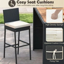Tangkula 7 Piece Patio Wicker Bar Set, Patiojoy Outdoor Acacia Wood Bar Height Table & 6 Rattan Bar Stool Chairs