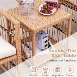 Tangkula 5 Piece Patio Wicker Sofa Set, Outdoor Rattan Conversation Set with Seat & Back Cushions (Natural)