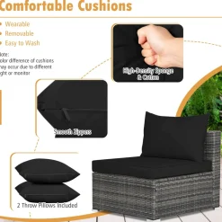 Tangkula 7 Piece Patio Wicker Furniture Set, Sofa Set for 6 with Seat, 2 Throw Pillows