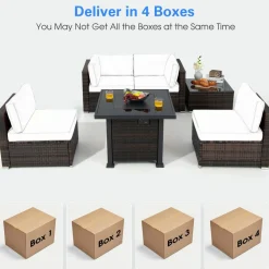 Tangkula 6 Piece Patio Wicker Conversation Set, Outdoor Rattan Sofa Set