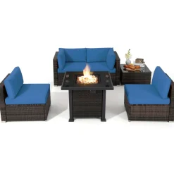 Tangkula 6 Piece Patio Wicker Conversation Set, Outdoor Rattan Sofa Set