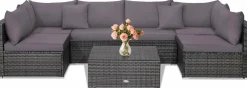 Tangkula 7 Piece Patio Wicker Furniture Set, Sofa Set for 6 with Seat, 2 Throw Pillows