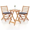 Tangkula 3 Piece Patio Wood Bistro Set, Folding Table Chair Set w/Soft Seat Cushions