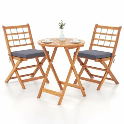 Tangkula 3 Piece Patio Wood Bistro Set, Folding Table Chair Set w/Soft Seat Cushions