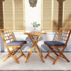 Tangkula 3 Piece Patio Wood Bistro Set, Folding Table Chair Set w/Soft Seat Cushions