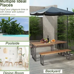 Tangkula 3 Piece Picnic Table Bench Set, Outdoor Acacia Wood Picnic Table with 2 Benches