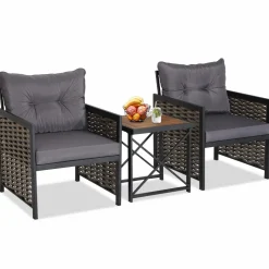 Tangkula 3 Piece Rattan Chair Set