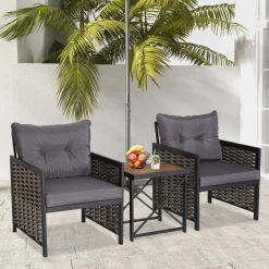 Tangkula 3 Piece Rattan Chair Set