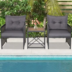 Tangkula 3 Piece Rattan Chair Set