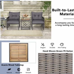 Tangkula 3 Piece Rattan Chair Set