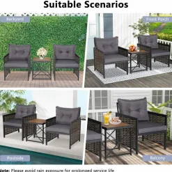Tangkula 3 Piece Rattan Chair Set