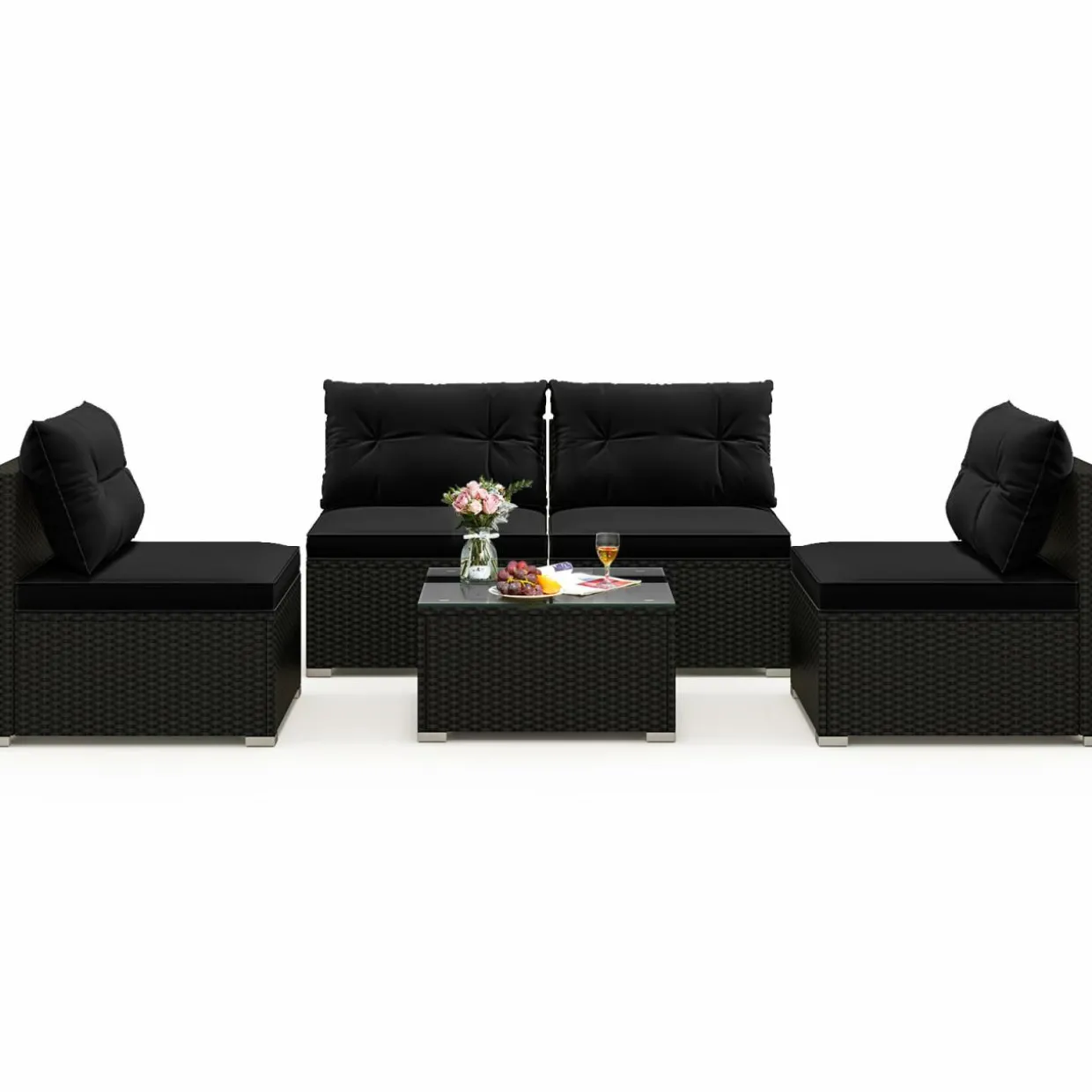 Tangkula 5 Piece Rattan Sofa Set, Outdoor Wicker Furniture Set w/Seat & Back Cushions
