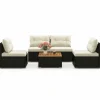 Tangkula 5 Piece Rattan Sofa Set, Patiojoy Outdoor Wicker Furniture Set with Seat & Back Cushions