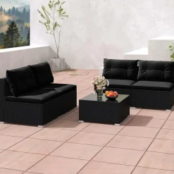 Tangkula 5 Piece Rattan Sofa Set, Outdoor Wicker Furniture Set w/Seat & Back Cushions