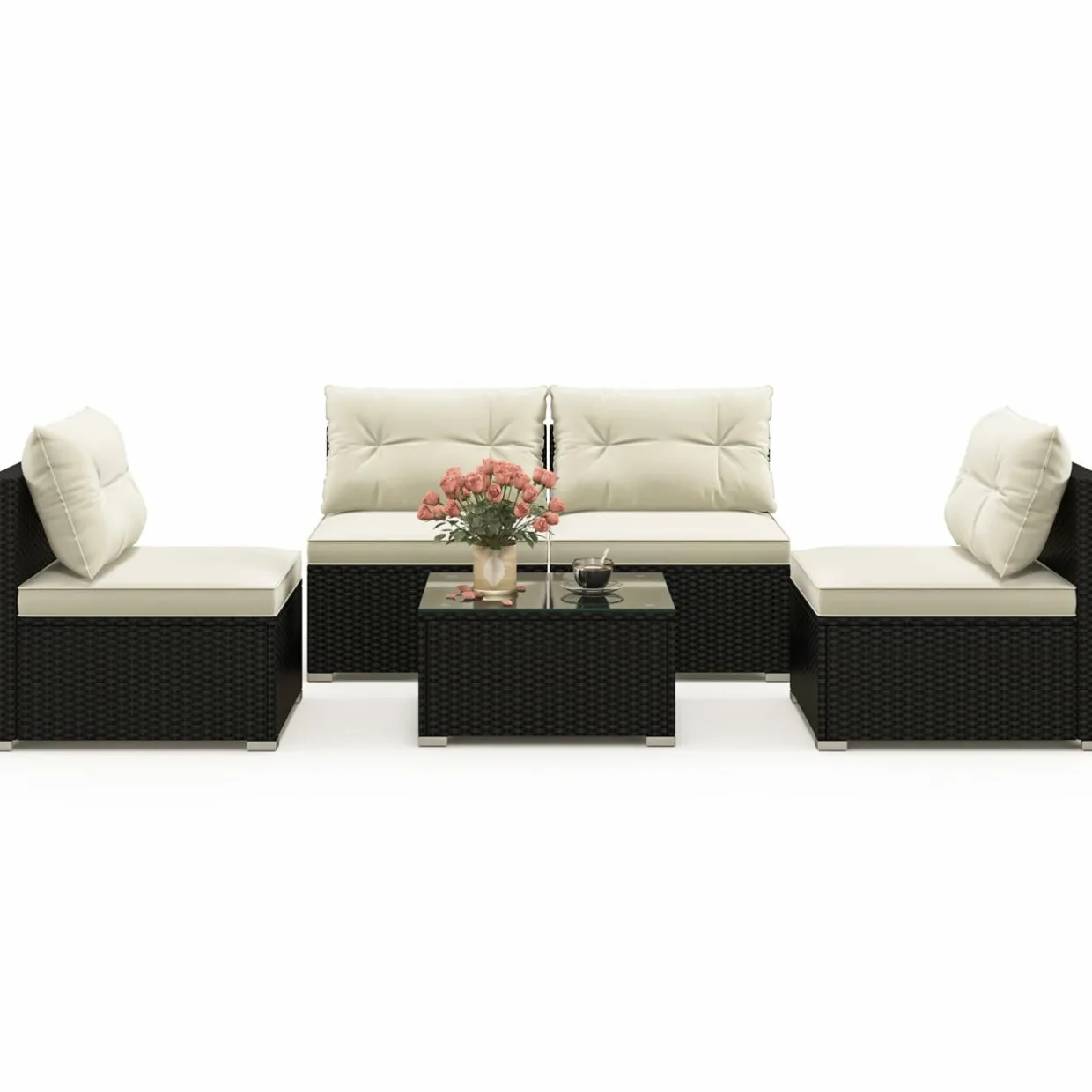 Tangkula 5 Piece Rattan Sofa Set, Outdoor Wicker Furniture Set w/Seat & Back Cushions