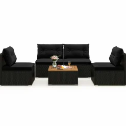 Tangkula 5 Piece Rattan Sofa Set, Patiojoy Outdoor Wicker Furniture Set with Seat & Back Cushions