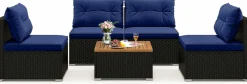 Tangkula 5 Piece Rattan Sofa Set, Patiojoy Outdoor Wicker Furniture Set with Seat & Back Cushions