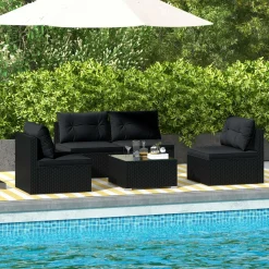 Tangkula 5 Piece Rattan Sofa Set, Outdoor Wicker Furniture Set w/Seat & Back Cushions
