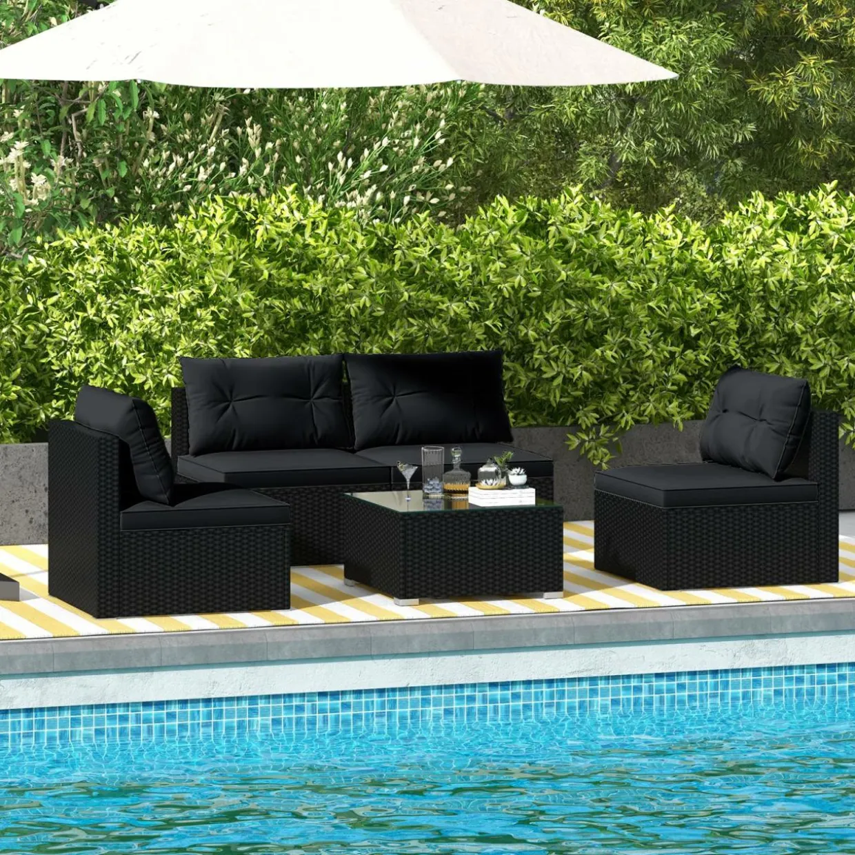 Tangkula 5 Piece Rattan Sofa Set, Outdoor Wicker Furniture Set w/Seat & Back Cushions